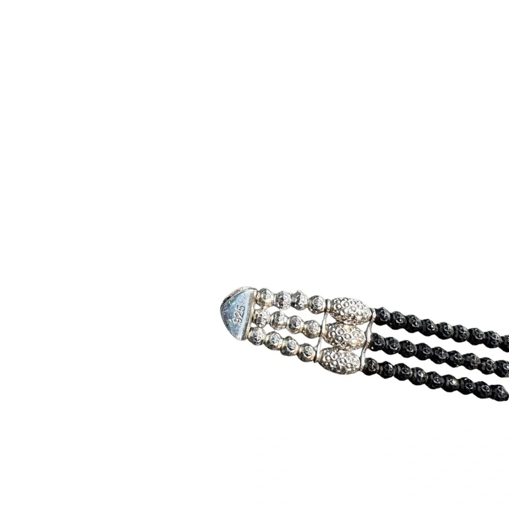 Black Beaded Bracelet with Silver Accents